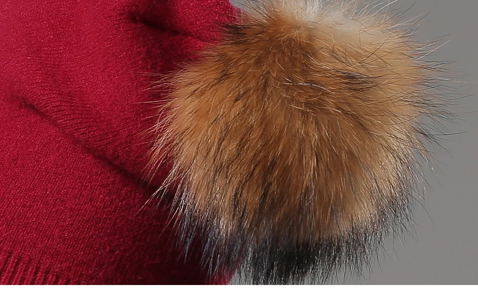 Winter Hats For Women Beanies Knitted Wool Pompon Beanies Female Real Raccoon Fur Pom Poms Hat For Girls 2018 (13)