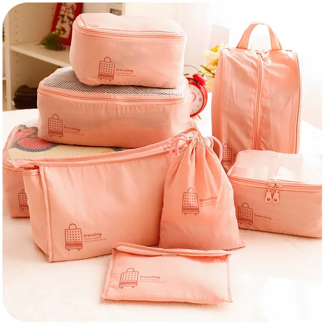 8 Pieces Travel Organizer Set Pink Women Luggage Travel Bags Travel