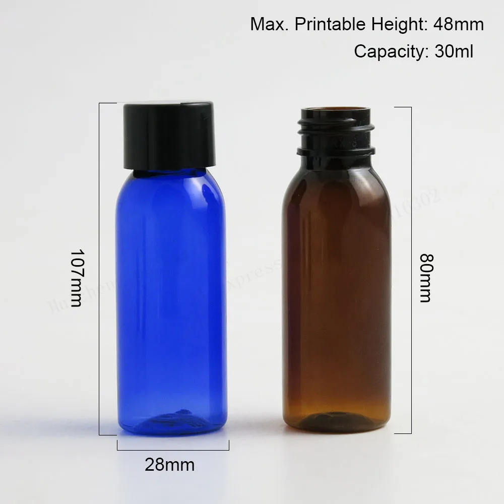 여행용 원형 화장품 페트병, 50x30ml, 1oz, 투명 블루 블랙 앰버 리필용 크림, 플라스틱 휴대용 화장품 용기