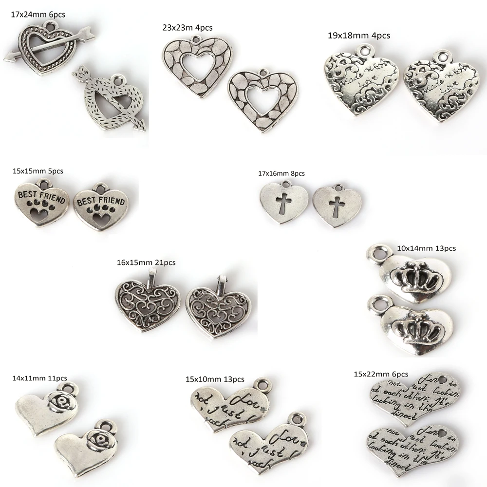 

High Quality Alloy Metal Silver Plated Heart Love Charms Pendant For Vintage Choker Necklace Jewelry Making Bracelet