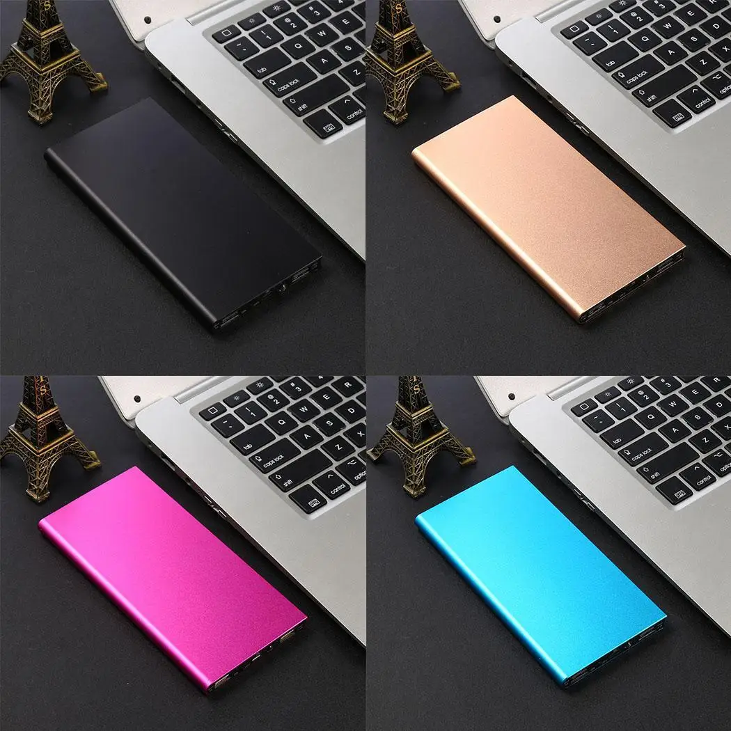 Ультратонкий металлический внешний аккумулятор портативный общий двойной USB внешний аккумулятор зарядное устройство для смартфона power bank с светодиодный фонарик