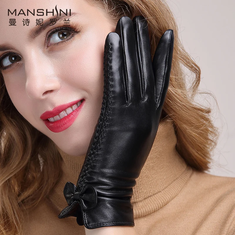 

Winter Sheepskin Gloves women's genuine leather gloves thicken warm touchscreen gloves women's telefingers gloves MLZ010