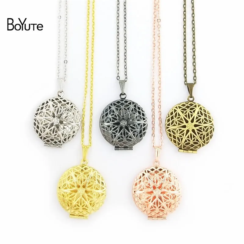 

BoYuTe 70CM Chain 27*7MM Filigree Locket Round Open Photo Pendant Locket Necklace Jewelry 7 Colors