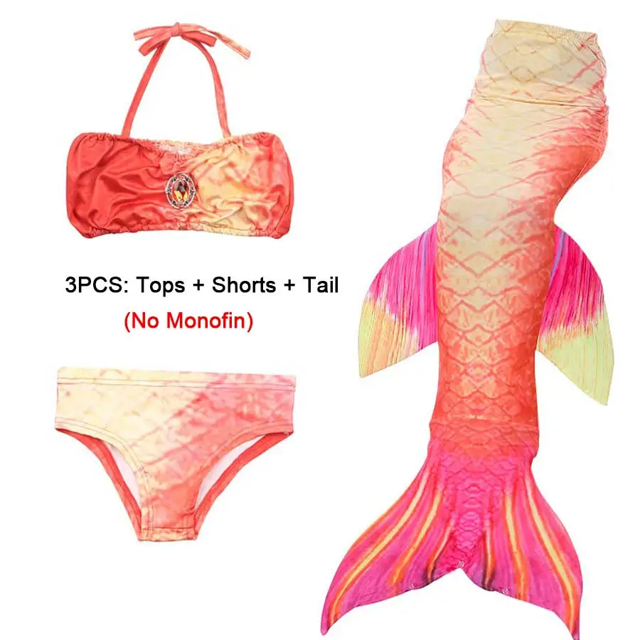 Детский женский костюм русалочки для косплея, купальный костюм с хвостом, моноластами и бикини для девочек - Цвет: JP97 No monofin