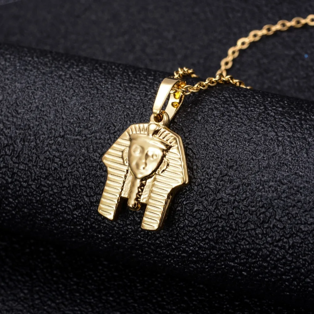 

Annayoyo Small Golden Egyptian Pharaoh Portrait Stainless Steel Necklace & Pendant Stylish high quality glamour punk accessories