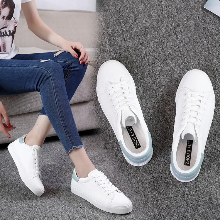 

Women Sneakers 2019 Fashion Breathble Vulcanized Shoes Women Pu leather Platform Shoes Women Lace up Casual Shoes White