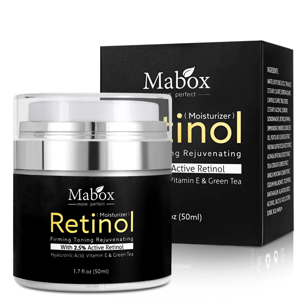 MABOX ретинол 2.5% увлажнитель для лица крем против старения акне Гиалуроновая кислота витамин е и зеленый чай отбеливающий крем для кожи