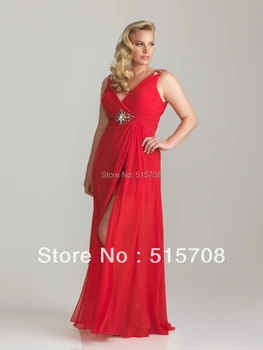 

Sexy V Neck Straps Straight Plus Size Split Sleeveless Shining Beadings Chiffon Cheap Long Formal Party Evening Prom Dresses