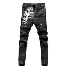 Стильные черные брюки из искусственной кожи, мужские штаны на шнурке с большими карманами на молнии