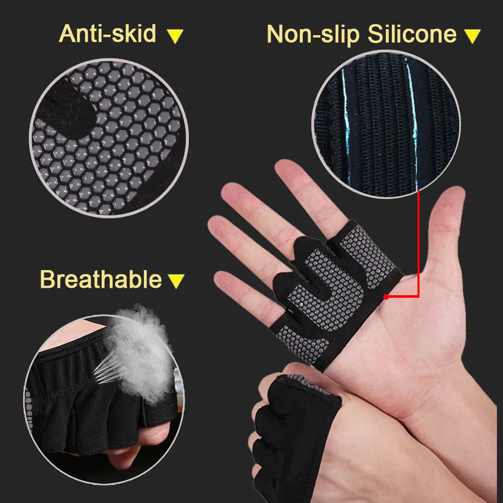 1Pair Anti-skid Men&Women Gym Gloves Breathable Body Building Exercise Training Sports Fitness Gloves Crossfit Exercise Sports