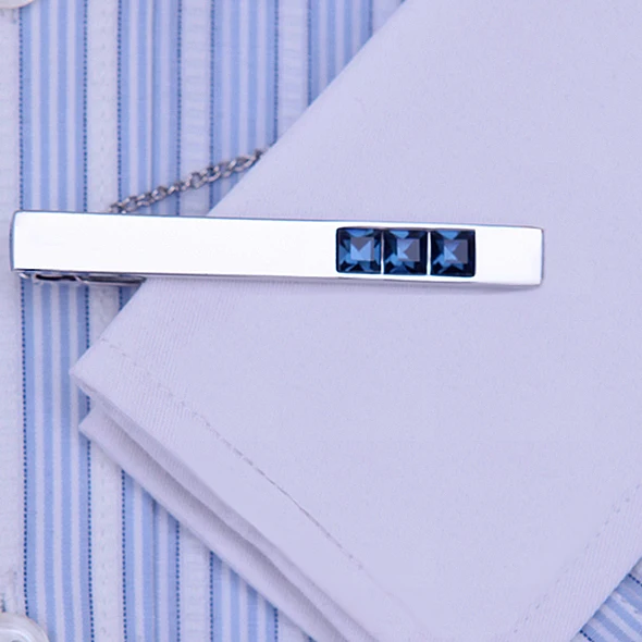 KFLK High Quality Cuff links necktie clip for tie pin for men's gift Blue Crystal tie bars cufflinks tie clip set  guests