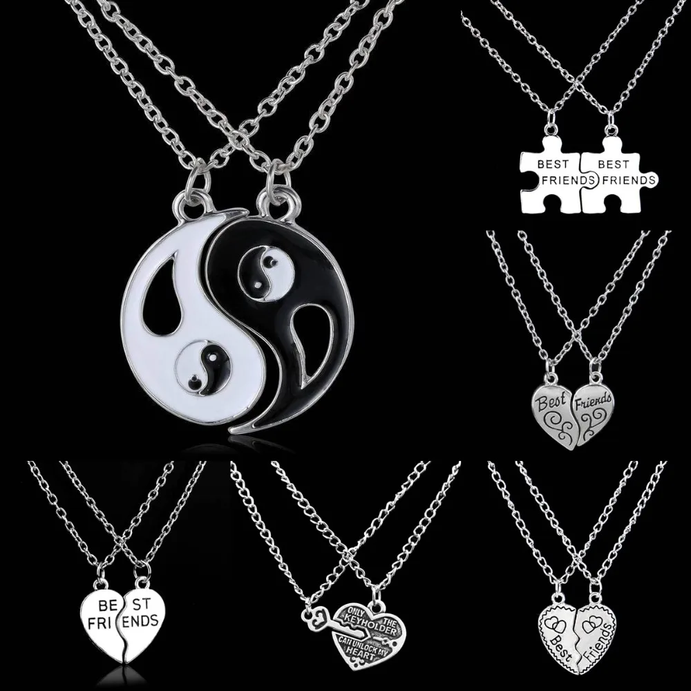 Bespmosp 2 шт. лучшие друзья ключ замок Пазл сердце BFF Yin Yang белый черный кулон ожерелье