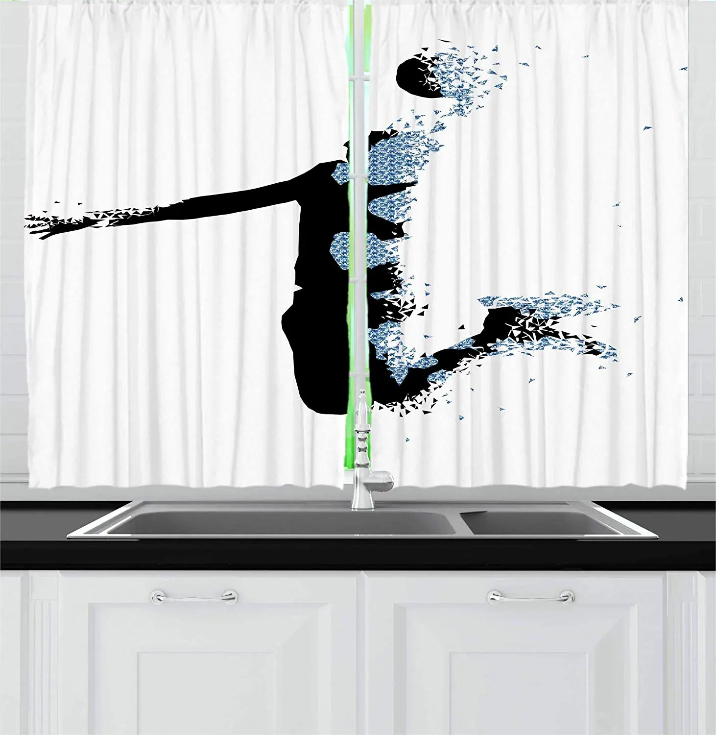 

Teen Room Decor Curtains Modern Stylized Basketball Player in Fractal Pattern Artistic Design Window Drapes for Living Room