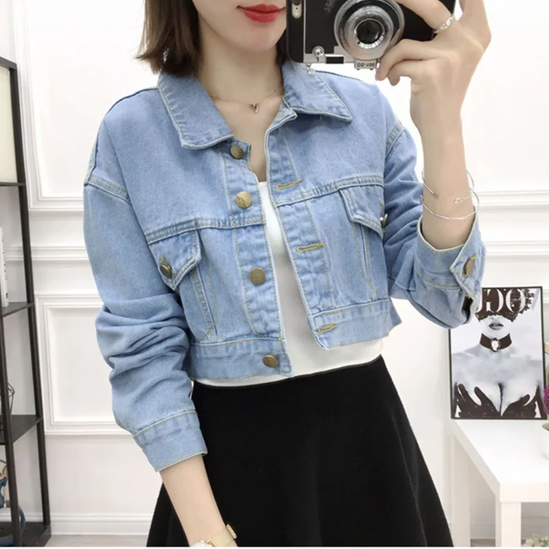 

High Waist Short Spring Jacket Woman Windbreaker Clothes Autumn Slim Ripped Denim Female Jacket Jeans Streetwear Coat