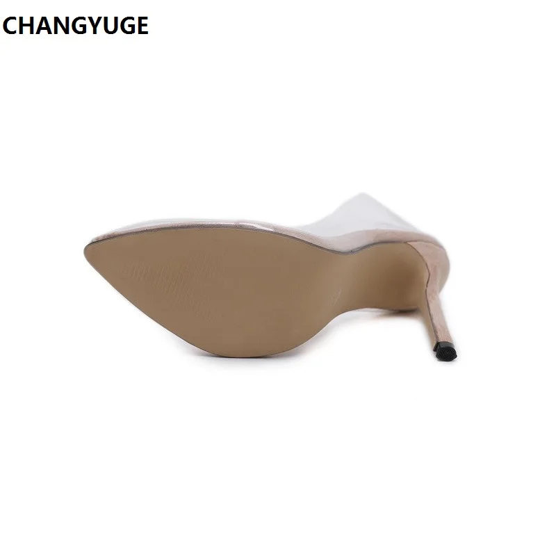 Прозрачный помпон Sandalen Perspex прозрачный ПВХ Hak Stiletto Hoge Hakken Punt Tenen Vrouwen Partij Schoenen Nachtclub