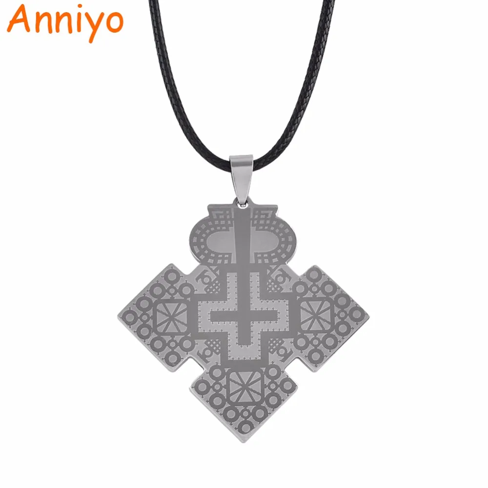 

Anniyo Silver Stainless Steel Ethiopian Cross Jewelry Abyssinia Design Style Pendant Rope African Crosses #201321