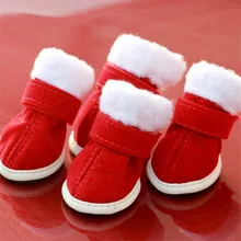 Christmas Small Dog Shoes Pure Red Pet Shoes For Dogs Cats Spring And Autumn Boots Skidproof Cat Shoes 4pcs/set