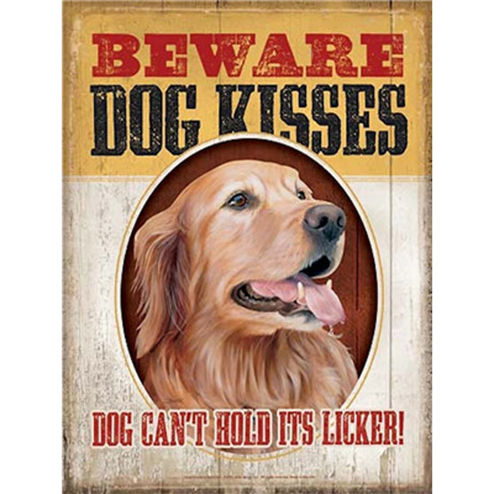 Остерегайтесь, собака целует винтажные металлические оловянные знаки, милые собаки, настенные плакаты, таблички, живопись, бар, клуб, паб, домашний декор, стена 20*30 см
