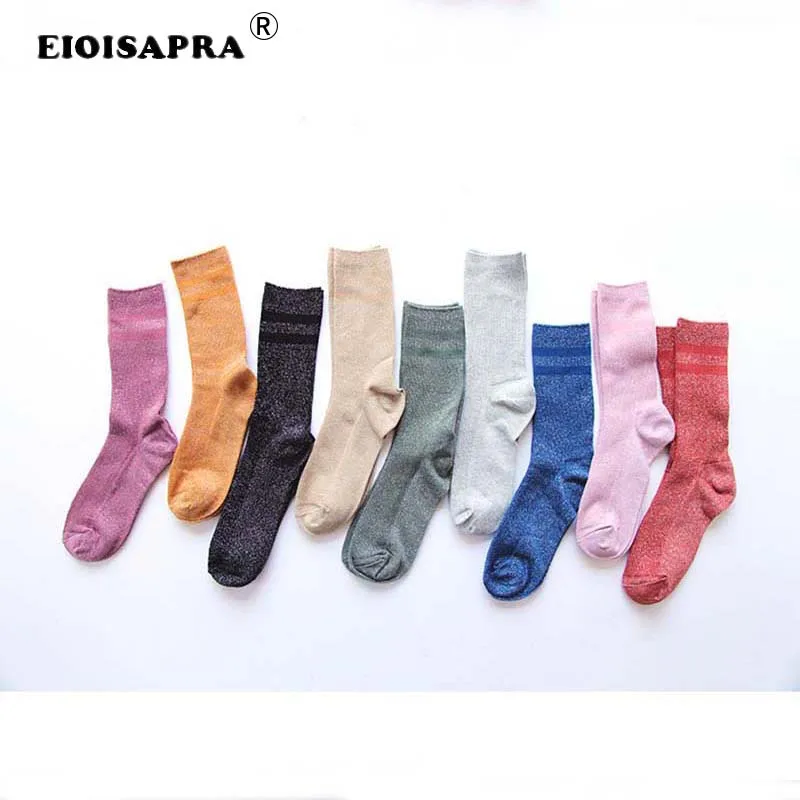 Кристальные шелковые блестящие носки для женщин, золотые, серебряные шелковые цветные полосатые повседневные женские носки, удобные чистые высококачественные короткие носки