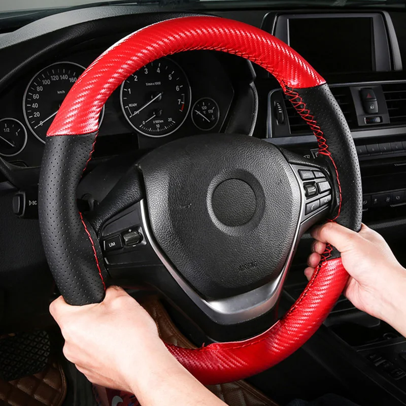Fibra de Couro Cobertura do Volante do Carro Envoltório com Agulha Anti-deslizamento para Suvs Autoyouth Polegada Universal Micro Ponto no & Linha 15 14 Cheap Capas p direção