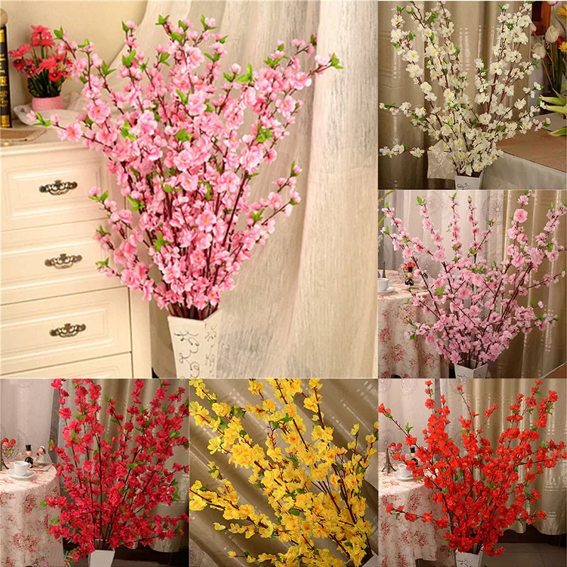 

65CM Artificial Cherry Spring Plum Peach Blossom Branch Silk Flower Home Wedding Decorative Flowers Plastic Peach Bouquet