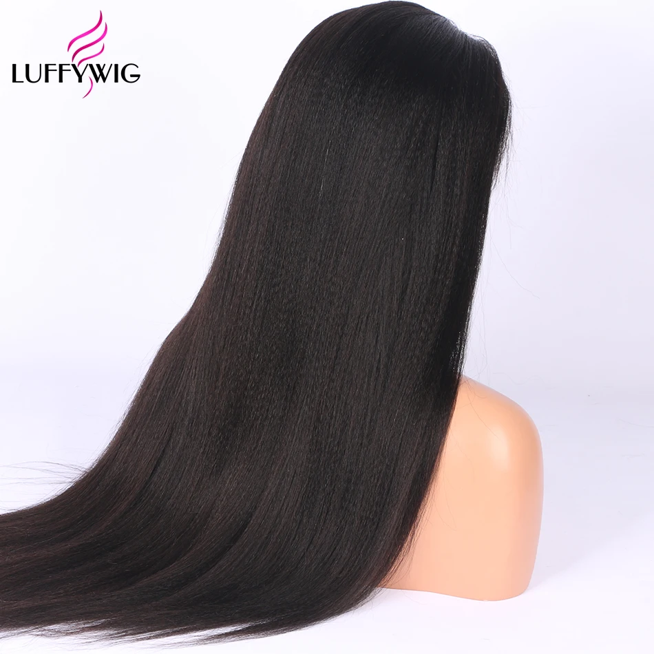 LUFFYHAIR бразильские волосы remy Yaki прямые полный парик шнурка натуральные черные человеческие волосы 8-26 дюймов для женщин детские волосы отбеленные узлы