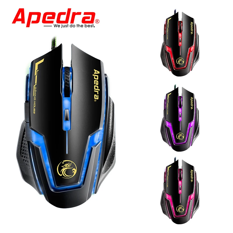 Apedra 6 пуговицы компьютерных игр мышь 3200 точек светодиодный дюйм LED оптическая USB