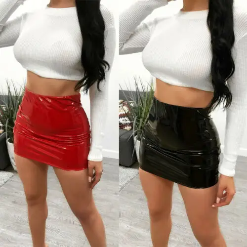 New Summer Women Sexy Bright leather Bodycon Slim Micro Mini Ladies Stretch Skirt Evening Party Clubwear Beachwear Sundress