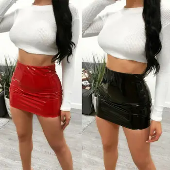 

2019 New Summer Women Sexy Bright leather Bodycon Slim Micro Mini Ladies Stretch Skirt Evening Party Clubwear Beachwear Sundress