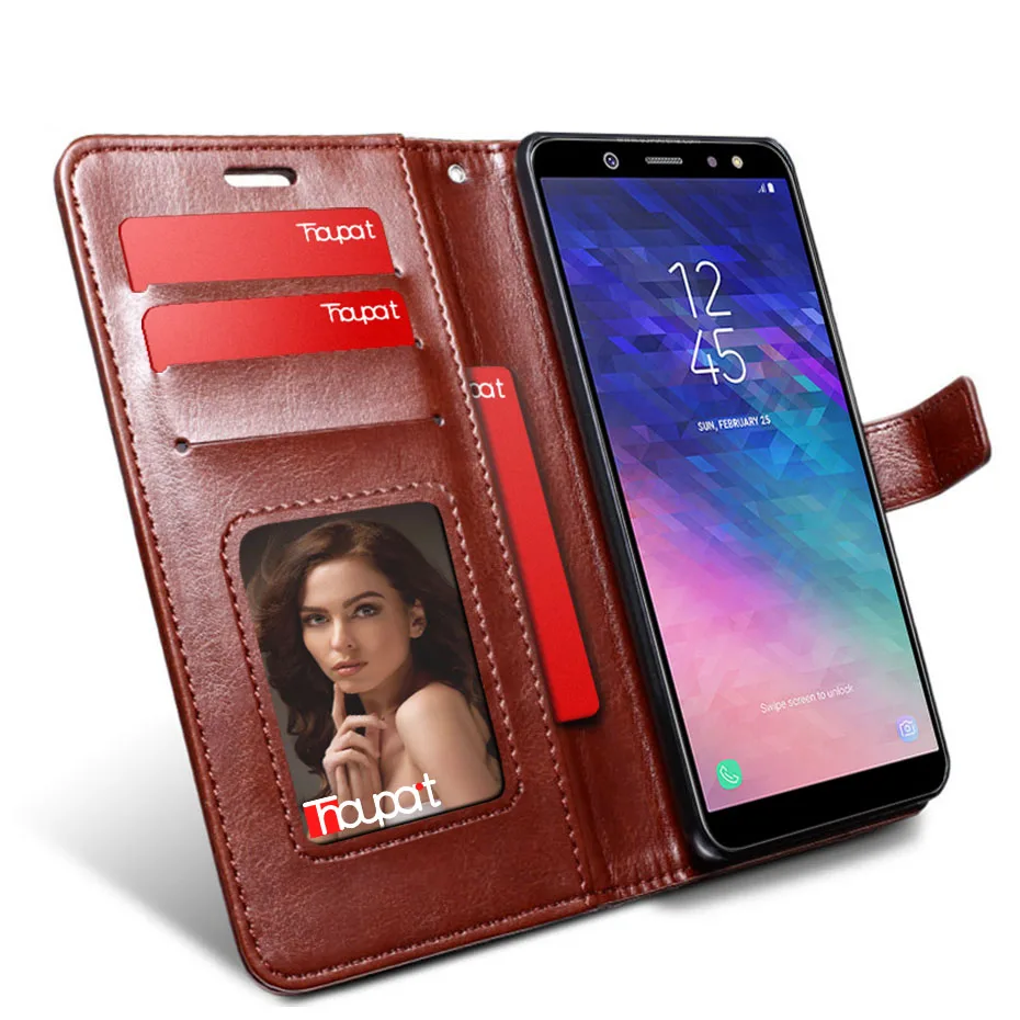 Кожаный чехол для Samsung Galaxy A6 Plus 2018 Ретро кошелек + силиконовый чехол-книжка