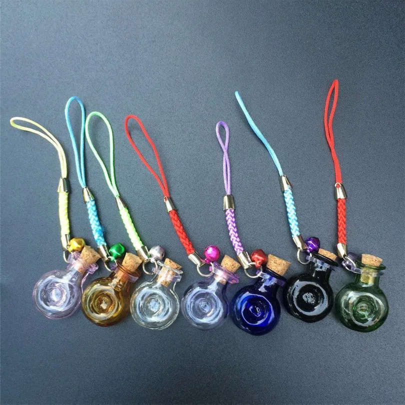 Mini Glass Bottles Pendants with Chain Small Wishing Bottles Glass Vial Arts Jars For Key Bracelets Gift Bottles3