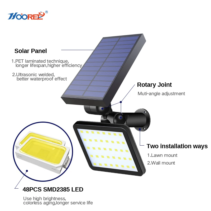 HOOREE 48 LED солнечный свет для сада Водонепроницаемый IP65 Солнечный садовый Ярд