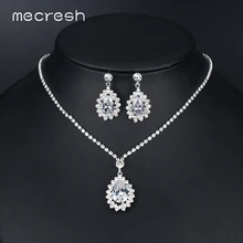 Mecresh фианитовая слезинка наборы свадебных ювелирных изделий для женщин девочек сверкающие горный хрусталь ожерелье серьги набор Свадебные обручальные ювелирные изделия MTL591