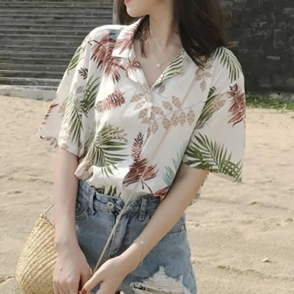 Short Sleeve Shirt Unisex Fashion Hawaiian Vacation Style Flower Fruit Leaf camisetas mujer manga corta haut femme women clothes