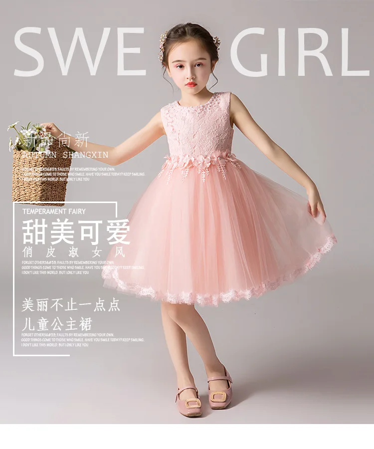 

Free shipping 2019 Summer Dress for Girl kids party dresses for girls Lace Sleeveless Backless Back O Princess Formal DressES