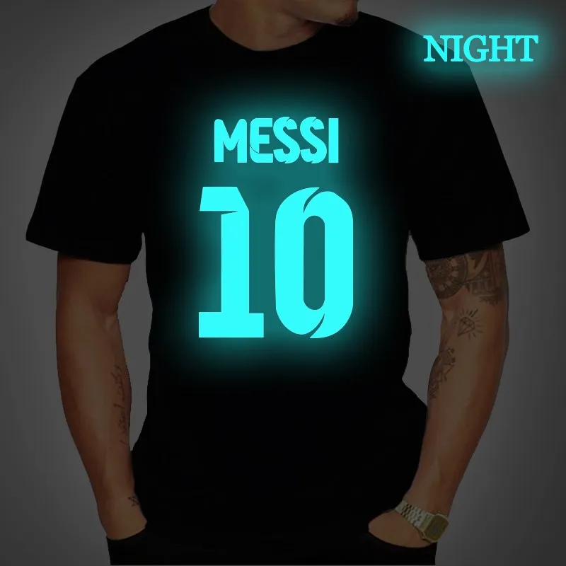 

Men Women Messi 10 Luminous T Shirt New Fashion Tops Tees Beautiful Summer Short Sleeve Clothes Boys Girls Unisex Casual T Shirt