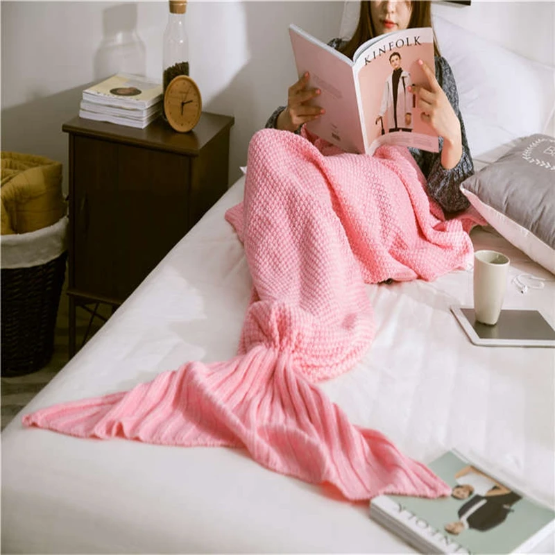 Трикотажное одеяло «хвост русалки», покрывало розового цвета, милое портативное одеяло «хвост русалки» для весны и осени, XF515