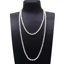 50 ''127 см женские ювелирные изделия натуральный жемчуг 7x8 мм яркие белые пресноводные жемчужные бусы длинное ожерелье подарок