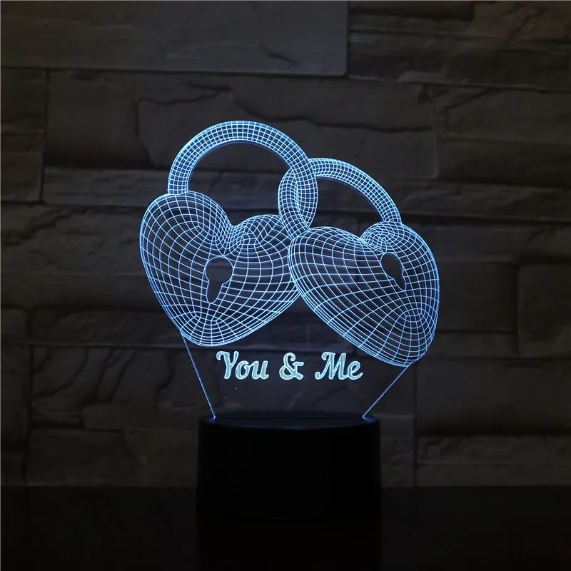 

3D LED Lamp Heart Lock bedside Table Decoration 7 Color Changing Lampara RGB GF Girlfriend Birthday Gifts USB 3D LED Night Light