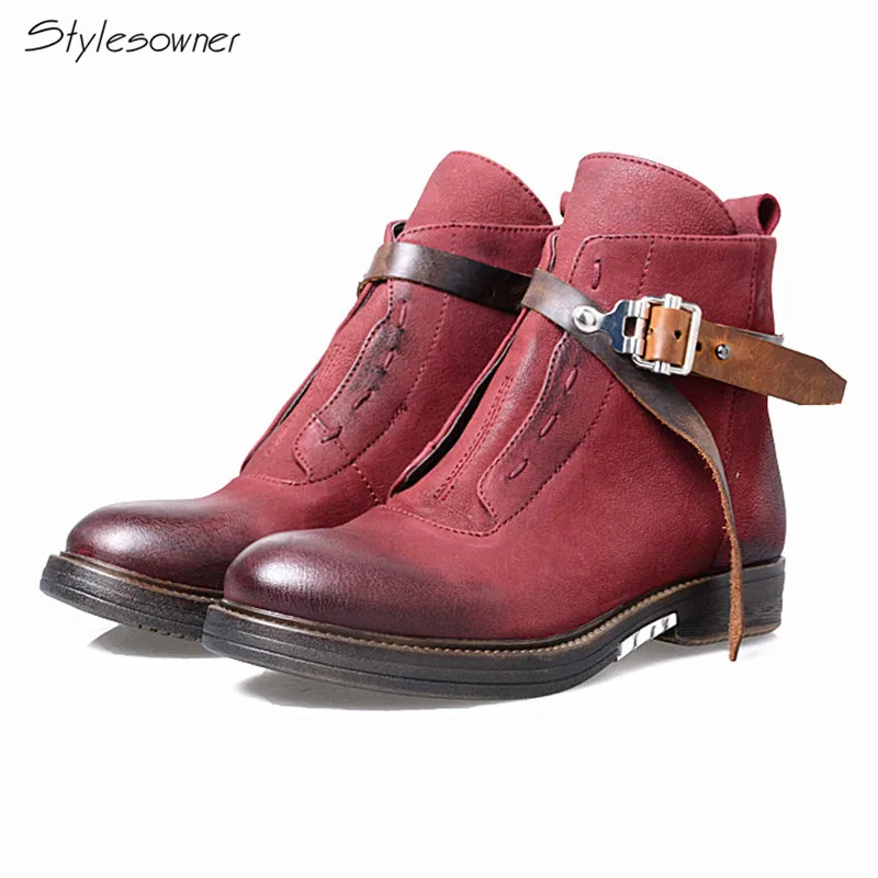 En Ne Brown Récents Martin Véritable Red wine Femmes Haute Stylesowner Cuir Vintage Bottes Chelsea Pour Ceinture Les Boucle Light coffee Cheville Qualité Vieux Boot Zn7Rt