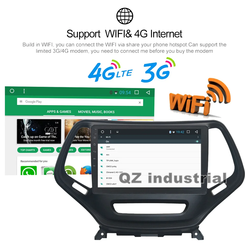 Flash Deal QZ industrial HD 10.1" 8core Android 8.1 T8 for JEEP Cherokee car DVD player with 3G 4G GPS WIFI Navigation BT Radio RDS SWC Map 8
