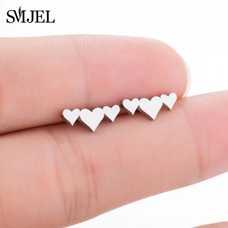 

SMJEL Tiny Ladies Heart Earring Stud Trendy Women Three Linked Heart Ear Jewelry Earrings Best Friend Wedding Bridesmaid Gifts