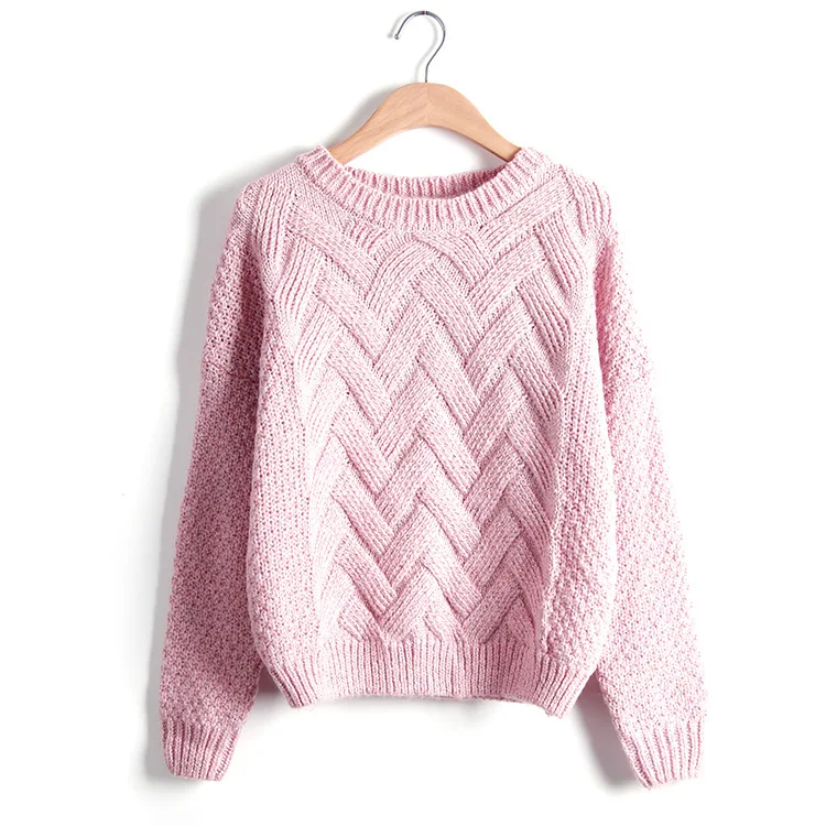 Осенне-зимний корейский свитер, толстый клетчатый вязаный свободный женский свитер, пуловер, Vestidos MMY16933 - Цвет: Розовый