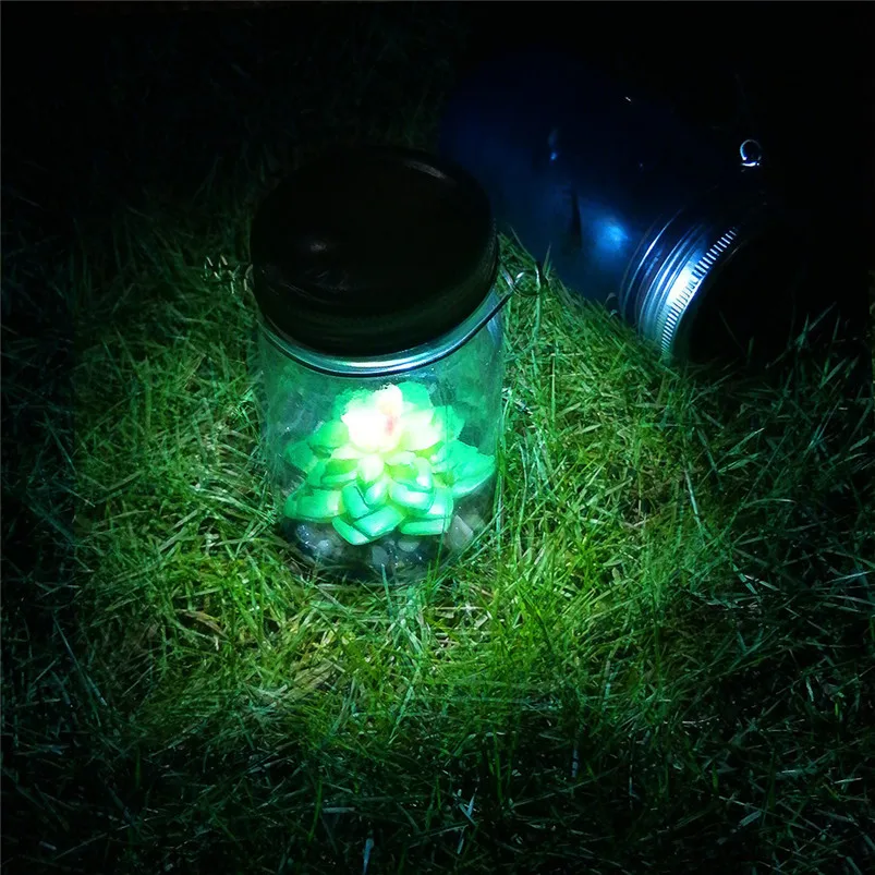 Artificial Succulents Solar Light Mason Jar Lights Bottle Nightlight Patio Outdoor Night Lamp Luces Led Decoracion 40JUL0109
