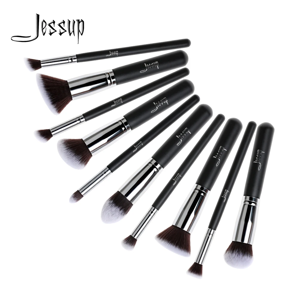 

Jessup 10pcs Makeup Brushes Set Synthetic Hair Wooden Handle Foundation Eyeshadow Blending Eyebrow Brushes Multiple Colors