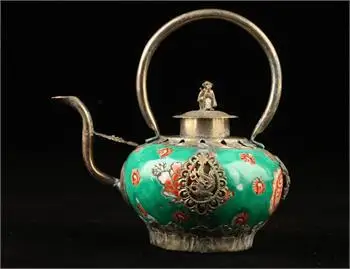 

Collection Handmade Old decorated porcelain Tibet Silver Monkey Teapot Garden Decoration 100% real Tibetan Silver Brass