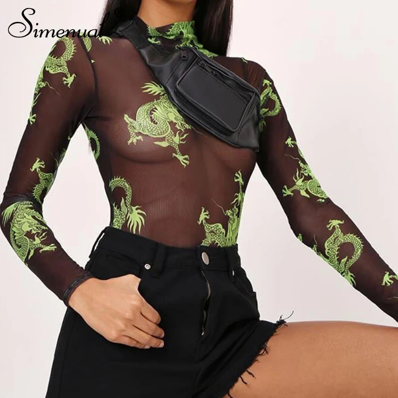 Simenual Mesh Transparent Bodycon Sexy Jumpsuits Women Long Sleeve Printed Bodysuit Hollow Out Hot Fashion Fitness Bodysuits New Simenual Mesh Transparent Bodycon Sexy Jumpsuits Women Long Sleeve Printed Bodysuit Hollow Out Hot Fashion Fitness Bodysuits New