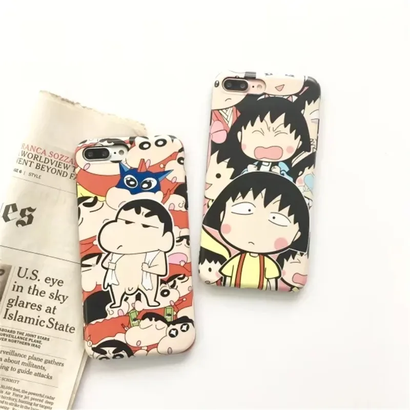

Matte Phone Cases Covers For iPhone X XR XS MAX 8 7 6s Plus Sakura Momoko & Crayon Shin-chan Japan Cartoon Protective Capa Coque