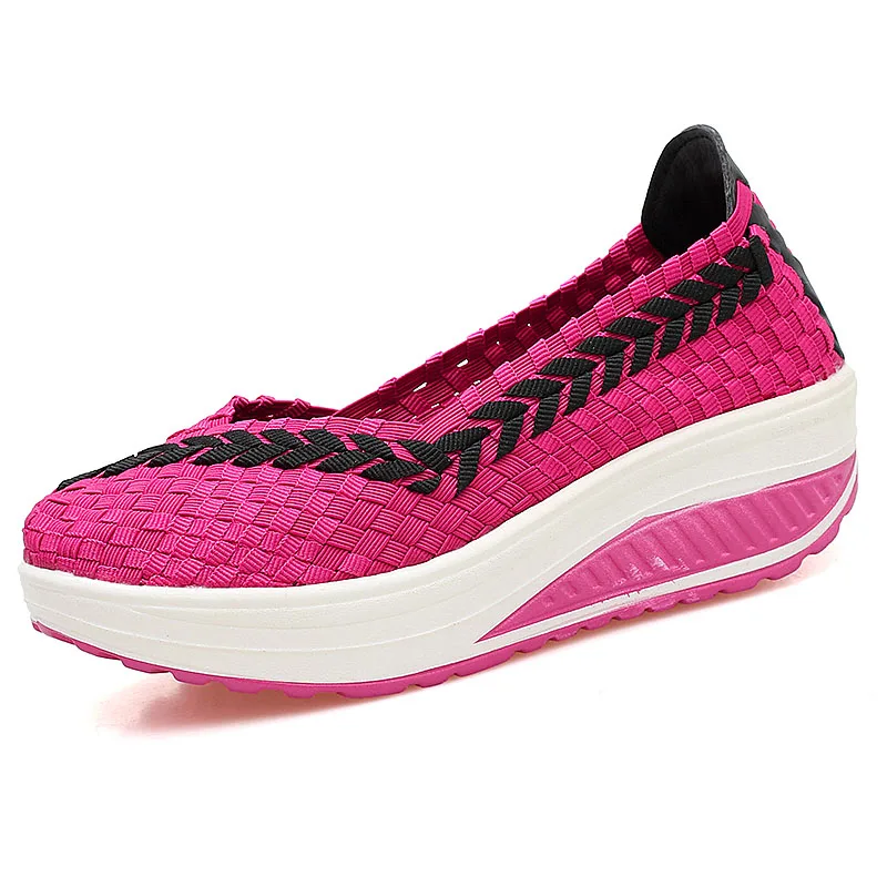 EOFK/Женская обувь на плоской платформе; удобная женская повседневная обувь ручной работы без застежки; женская обувь смешанных цветов - Цвет: Розово-красный