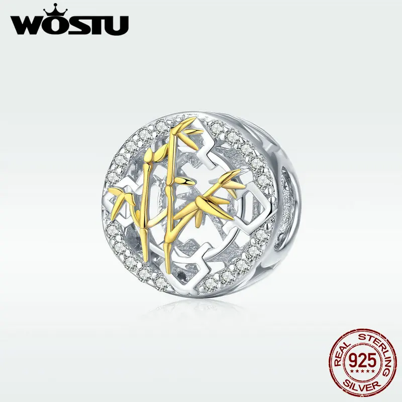 

WOSTU Elegant 925 Sterling Silver Literati Banboo Beads Fit Charm Bracelet & Necklace Pendant For Women Fashion Jewelry DAC044